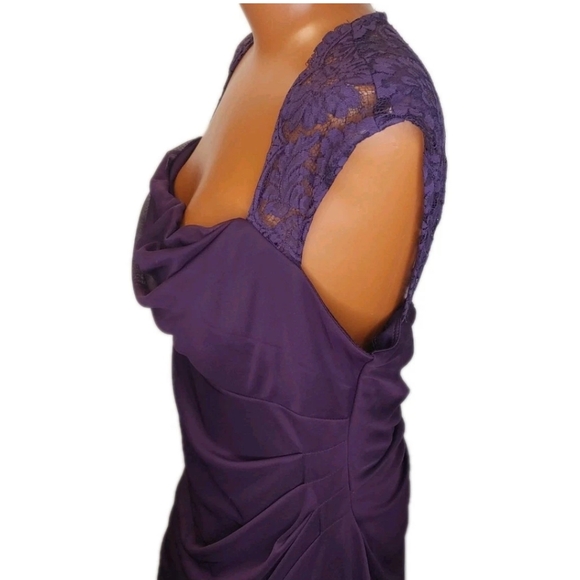 Xscape Sexy Evening Dress Woman Plus 16 Lacey Purple Maxi Cocktail Party Formal - Picture 7 of 10